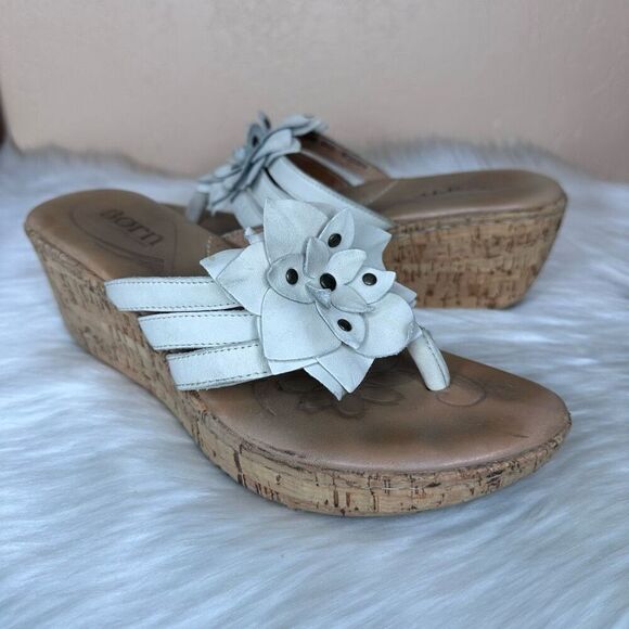 Born FLUTTER Leather Wedge Thong Platform Sandal Shoe Size 10 - Picture 1 of 9